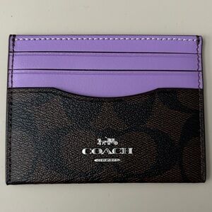 Coach Outlet Slim Id Card Case In Signature Canvas Silver/Brown/Iris